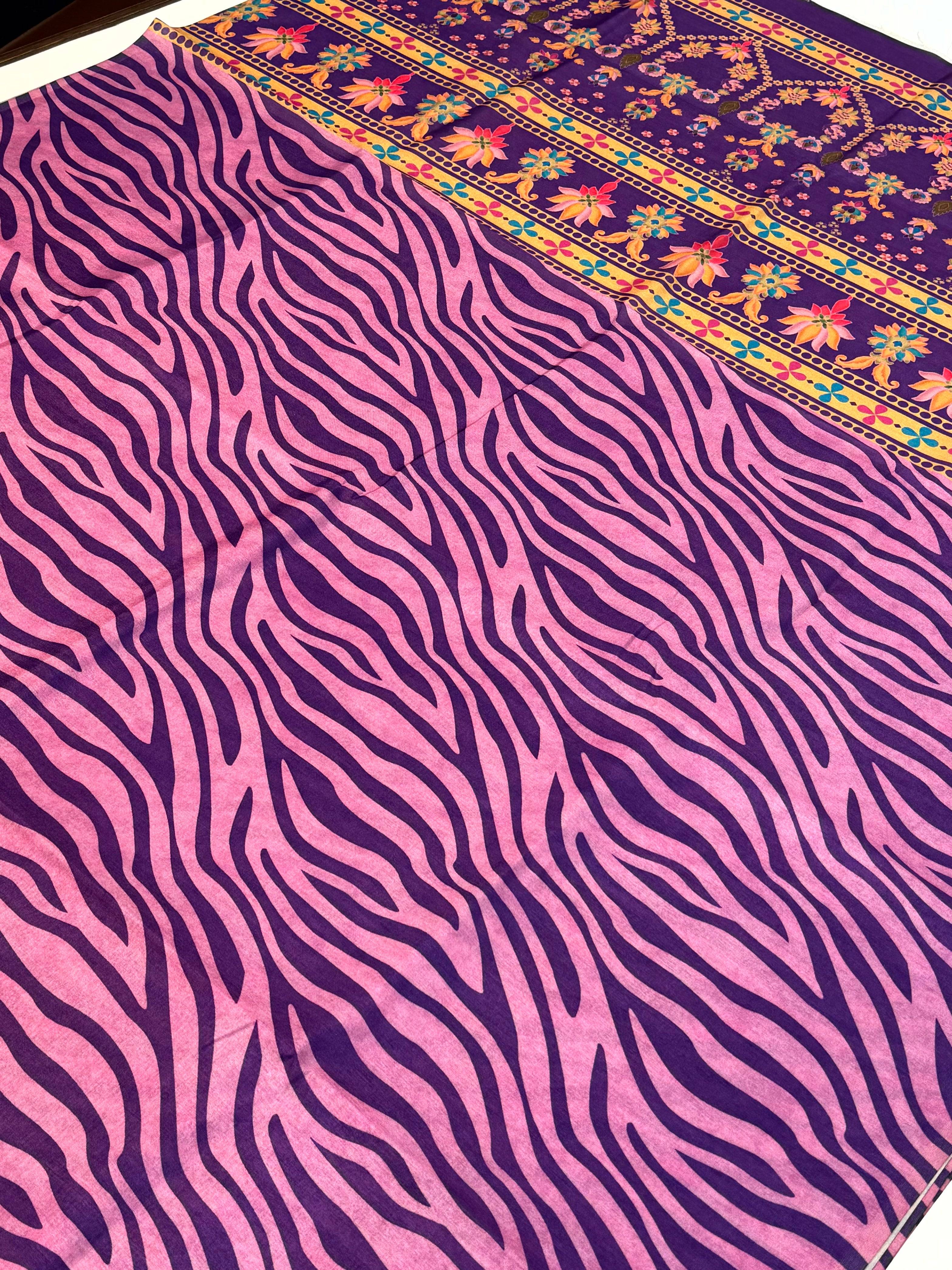 Wine Tussar Zibra Print Saree