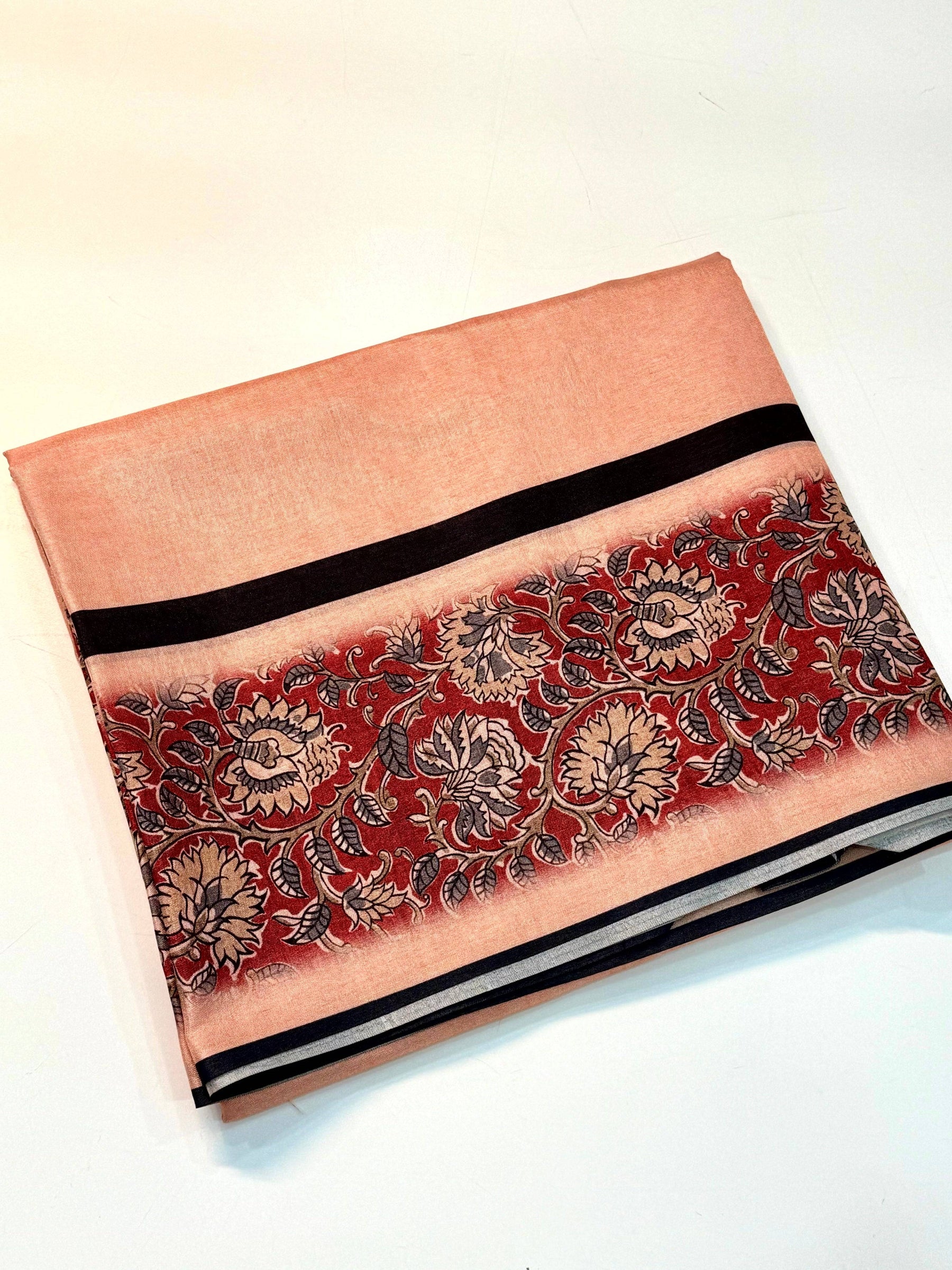 Peach Floral Design Tussar Saree