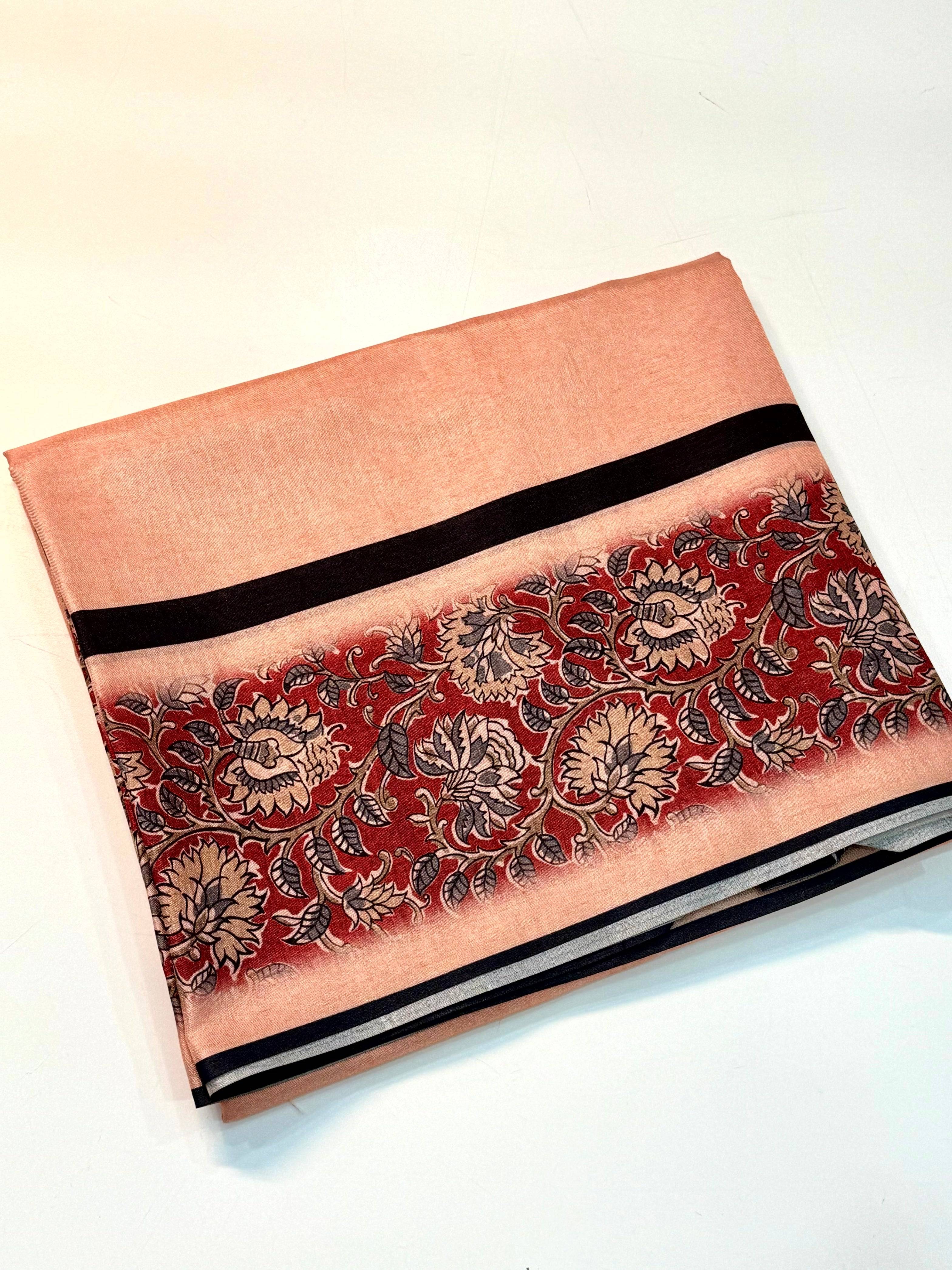 Peach Floral Design Tussar Saree