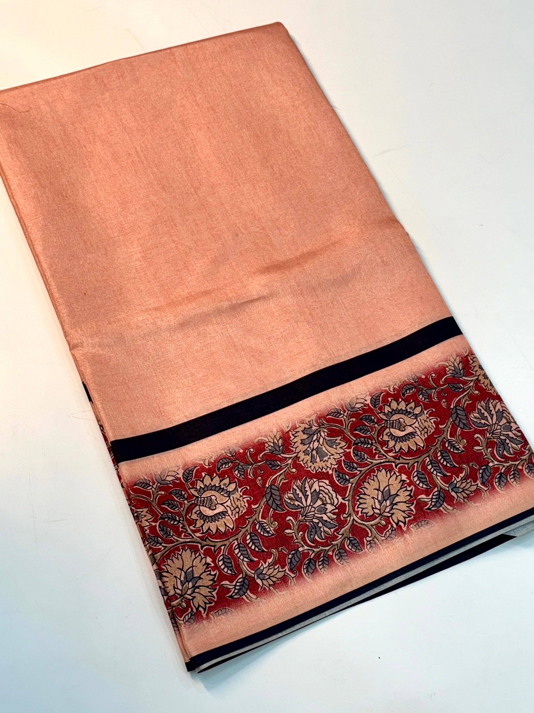 Peach Floral Design Tussar Saree