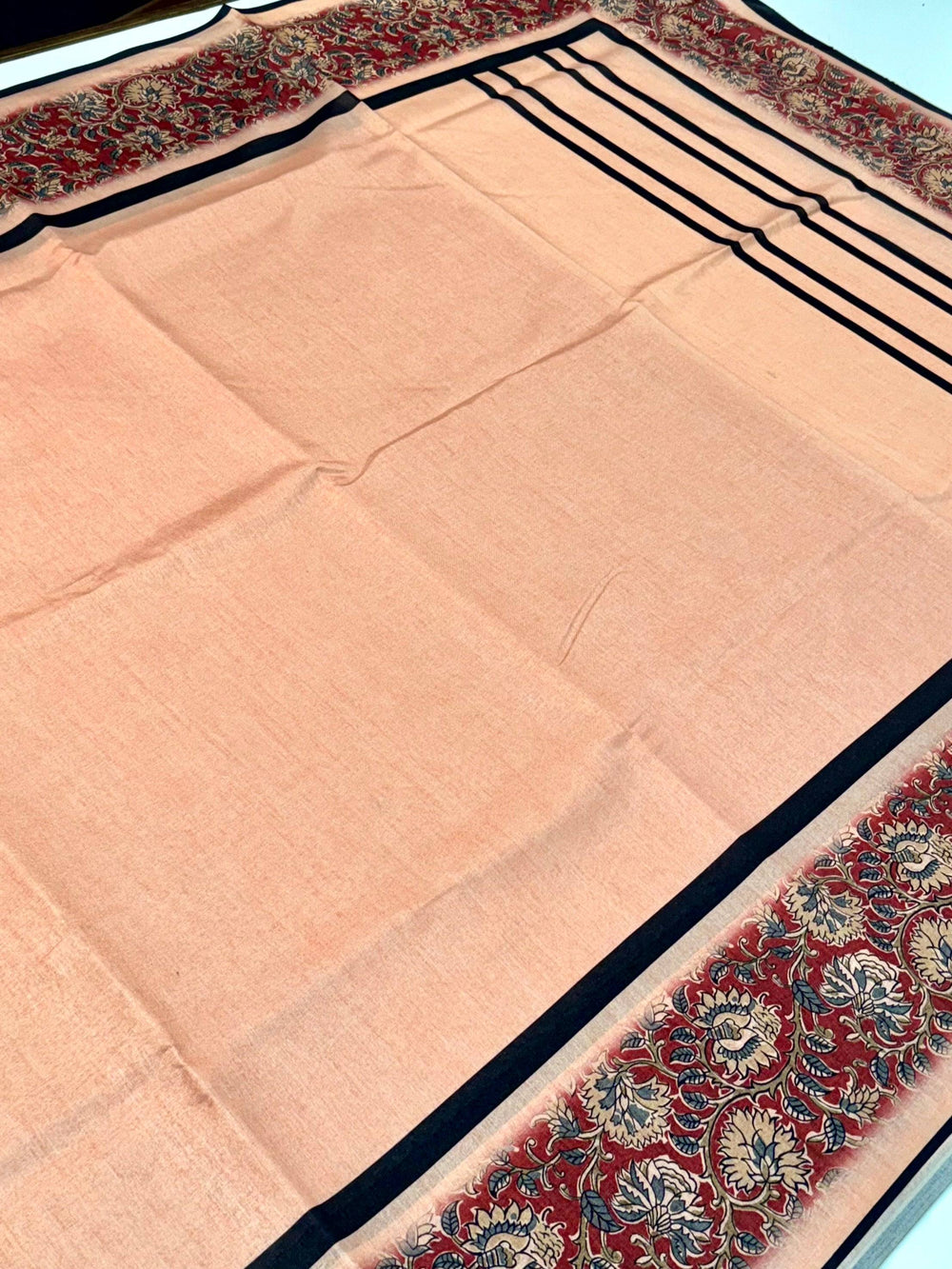 Peach Floral Design Tussar Saree
