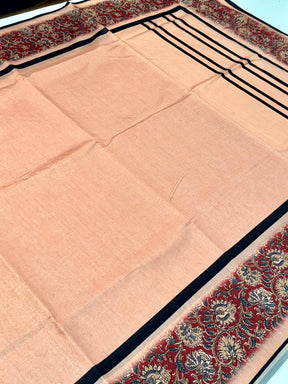 Peach Floral Design Tussar Saree