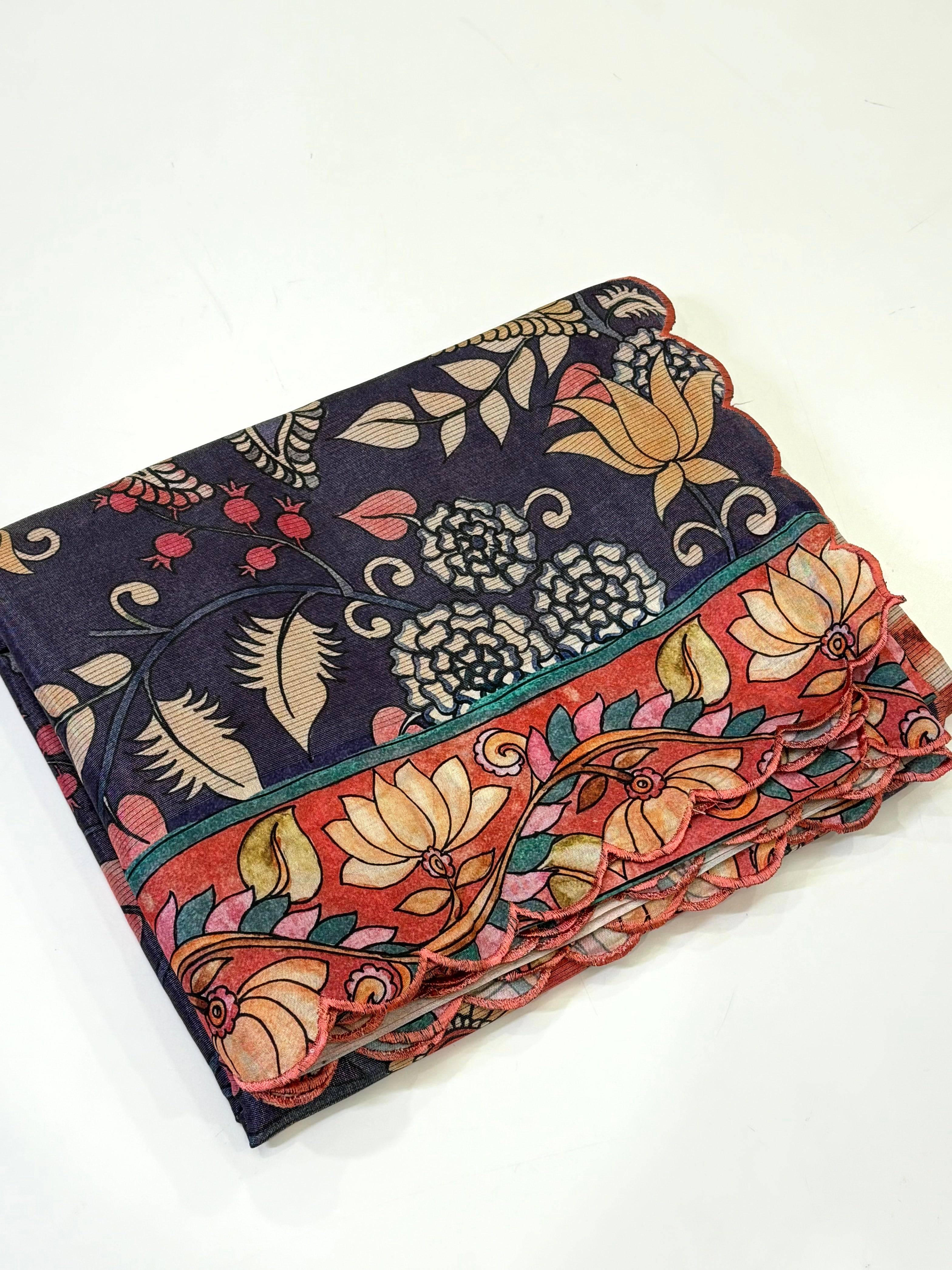 Stylish Pen Kalamkari Shibori Cutwork Saree