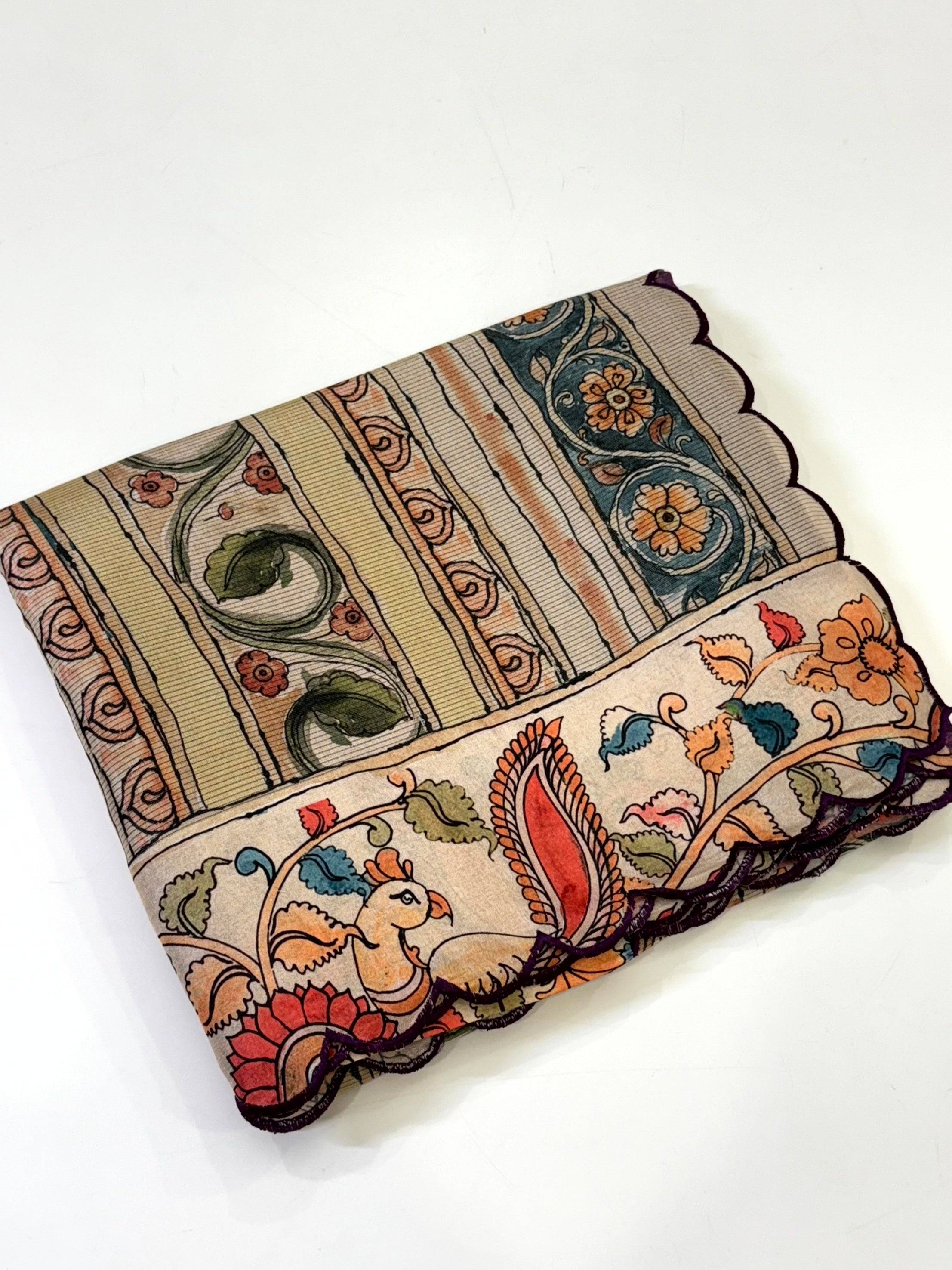 Graceful Pen Kalamkari Shibori Cutwork Saree
