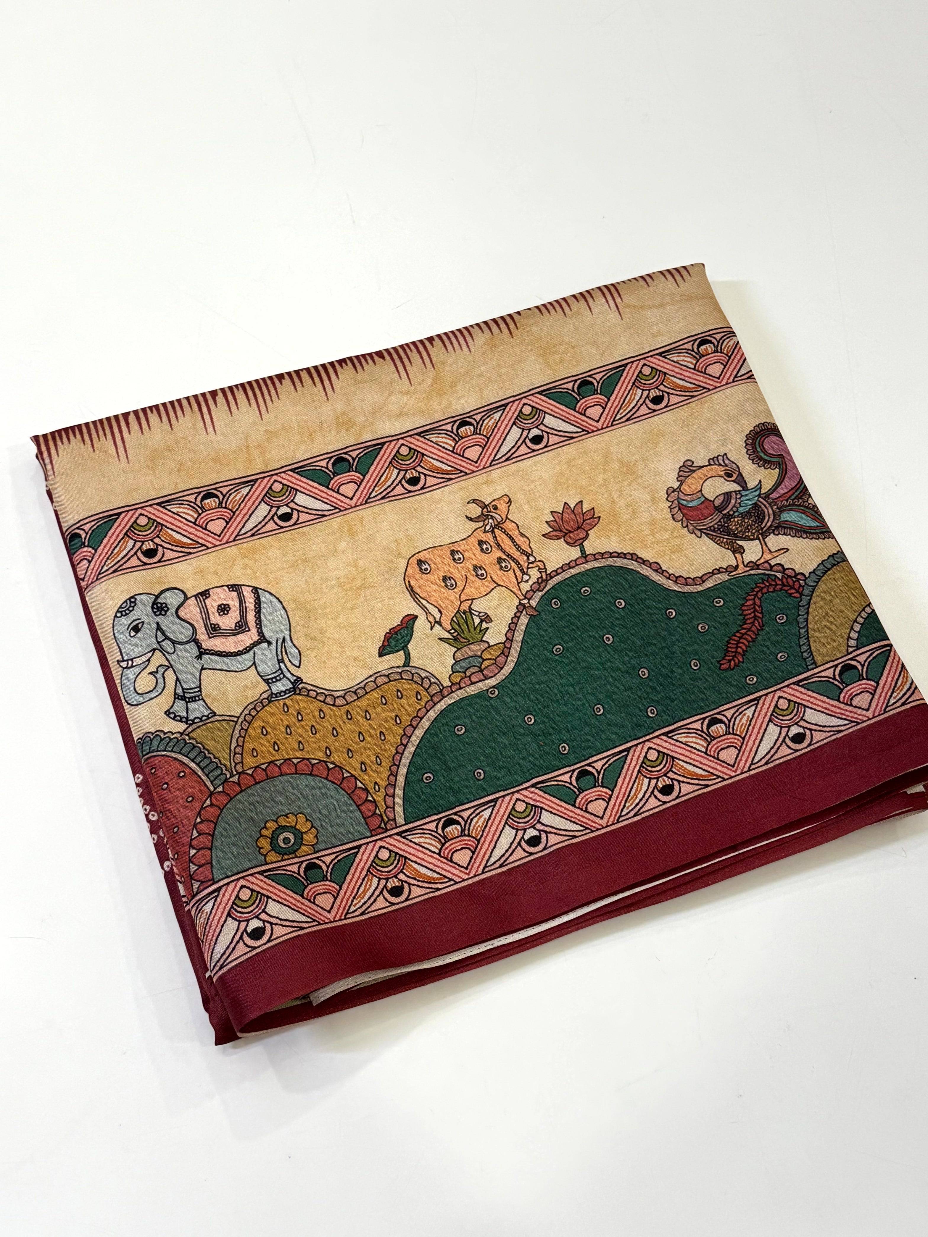 Stylish Semi Tussar Silk Kalamkari Saree