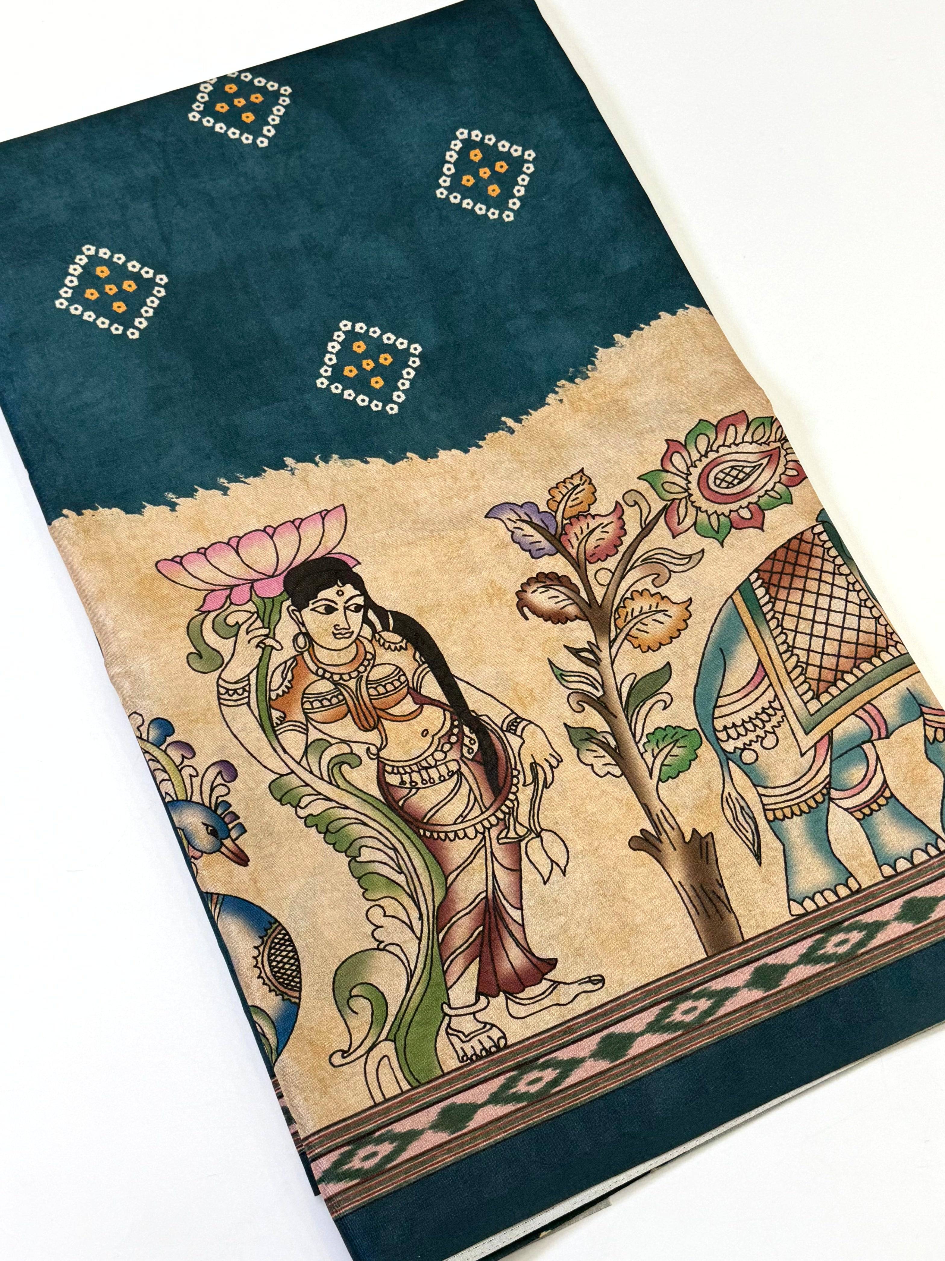 Radiant Semi Tussar Silk Kalamkari Saree