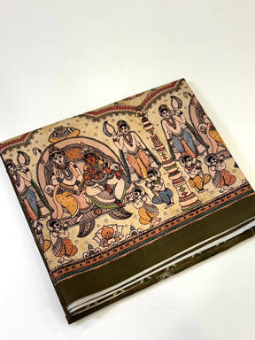 Vibrant Semi Tussar Silk Kalamkari Saree