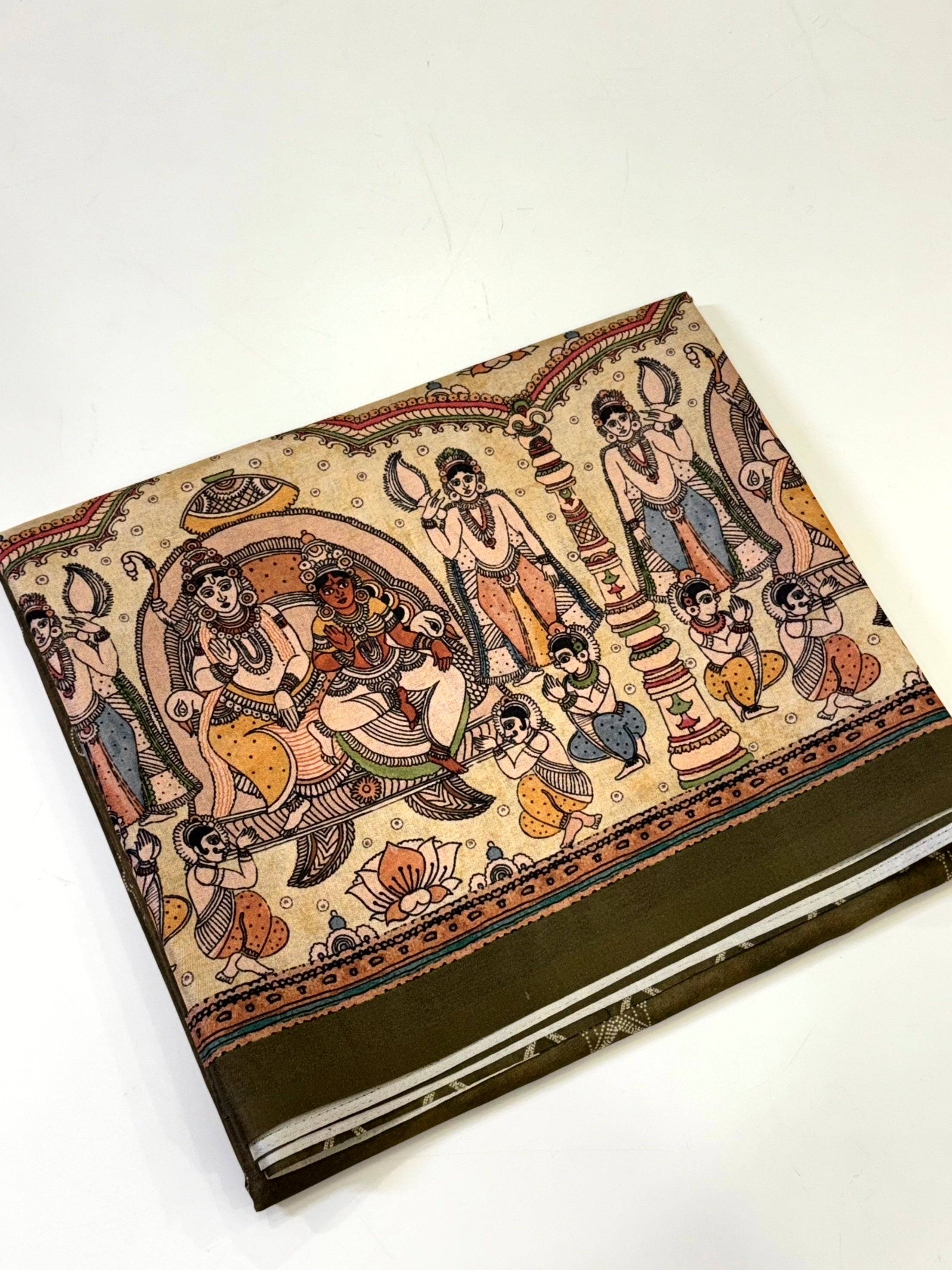 Vibrant Semi Tussar Silk Kalamkari Saree