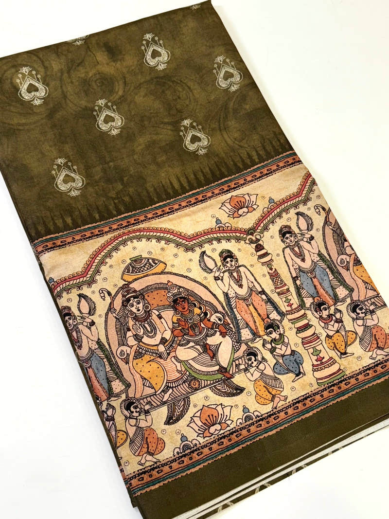 Vibrant Semi Tussar Silk Kalamkari Saree