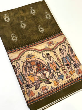 Vibrant Semi Tussar Silk Kalamkari Saree