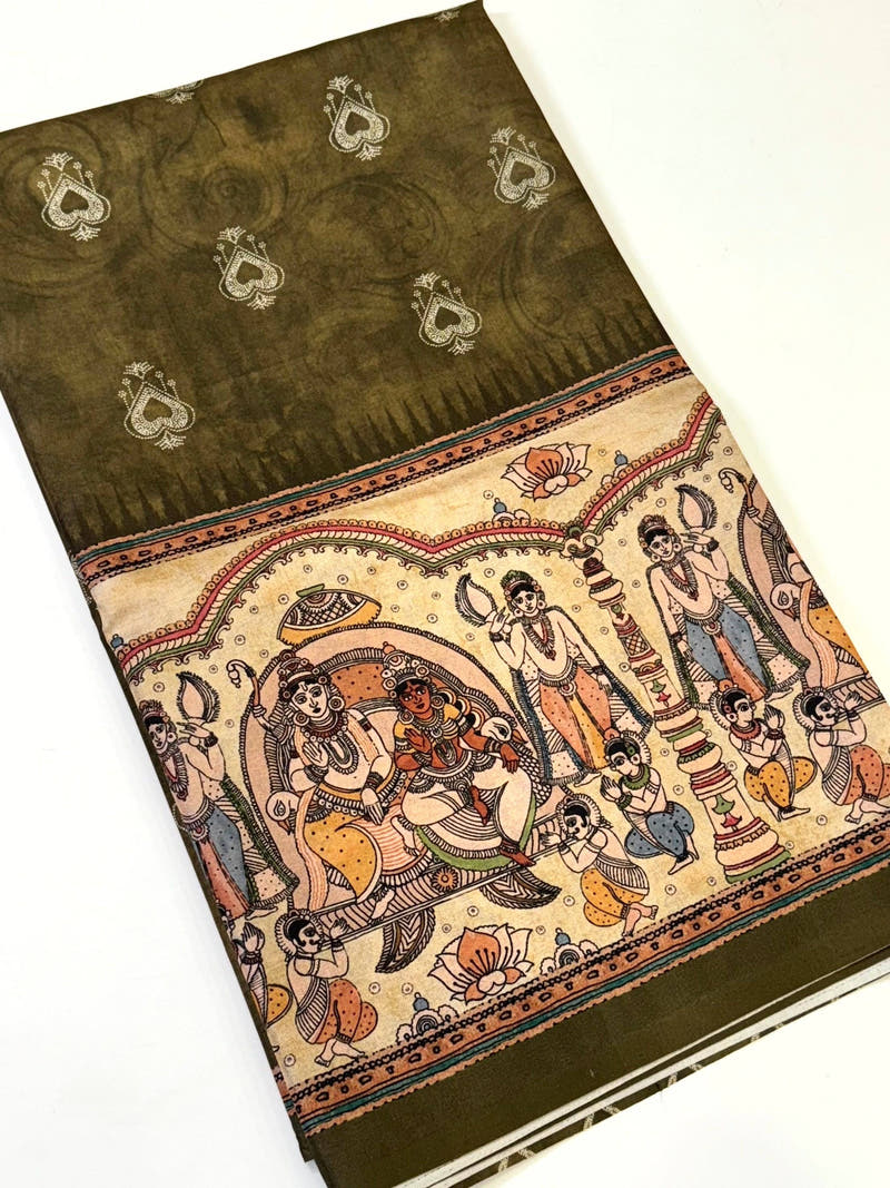 Vibrant Semi Tussar Silk Kalamkari Saree