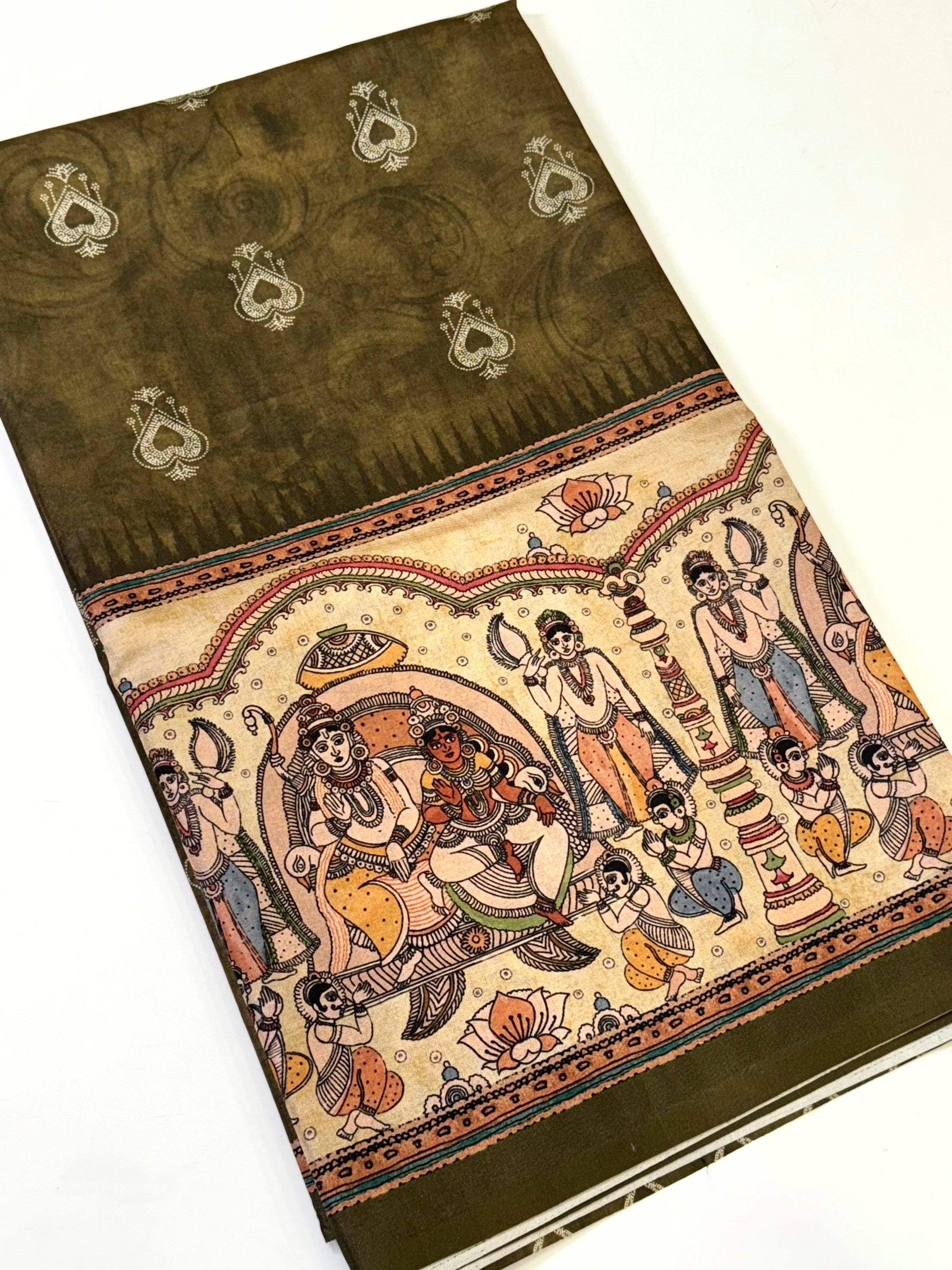 Vibrant Semi Tussar Silk Kalamkari Saree