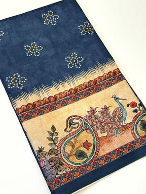 Elegant Semi Tussar Silk Kalamkari Saree