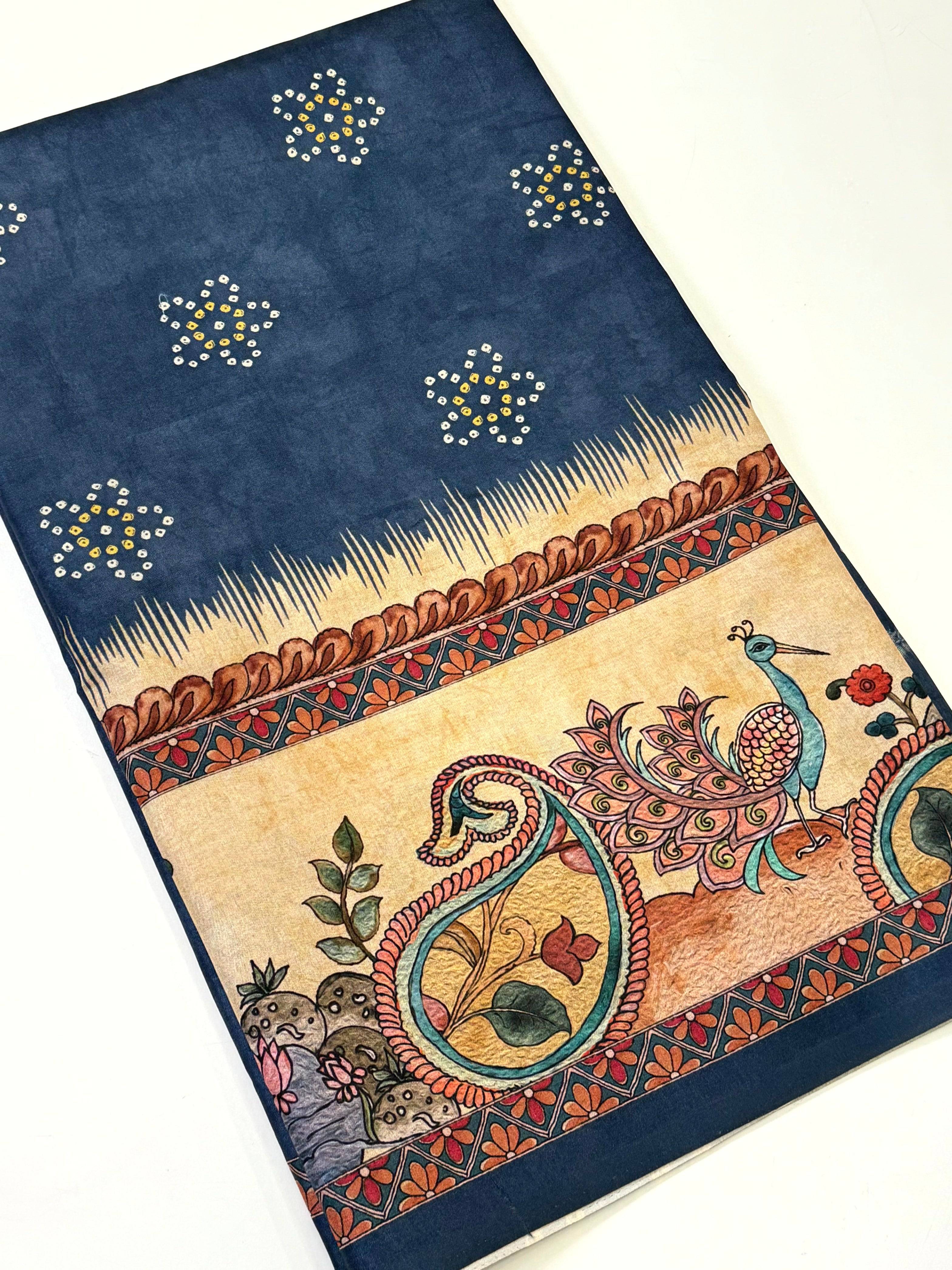 Elegant Semi Tussar Silk Kalamkari Saree