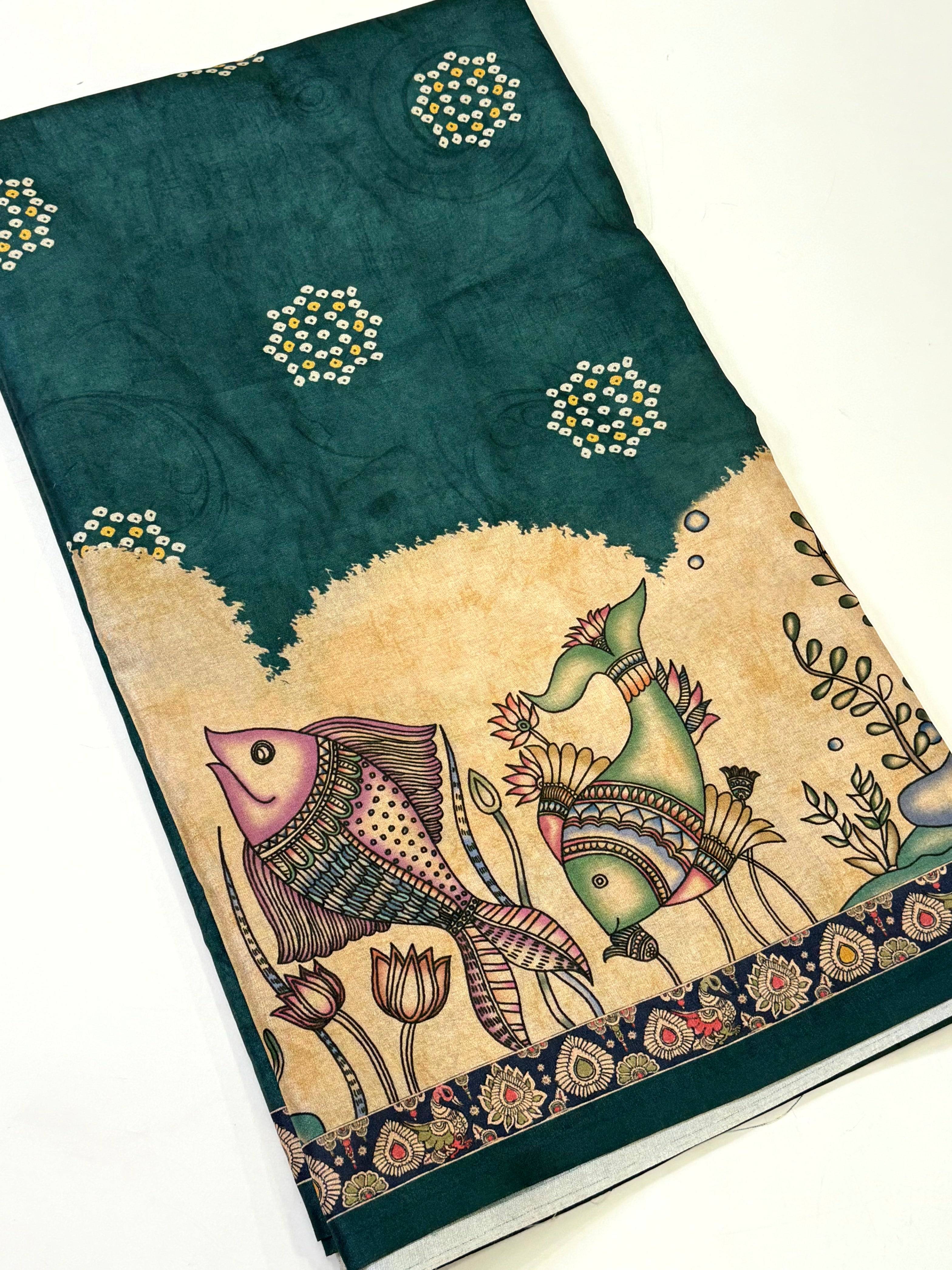 
Artistic Semi Tussar Silk Kalamkari Saree