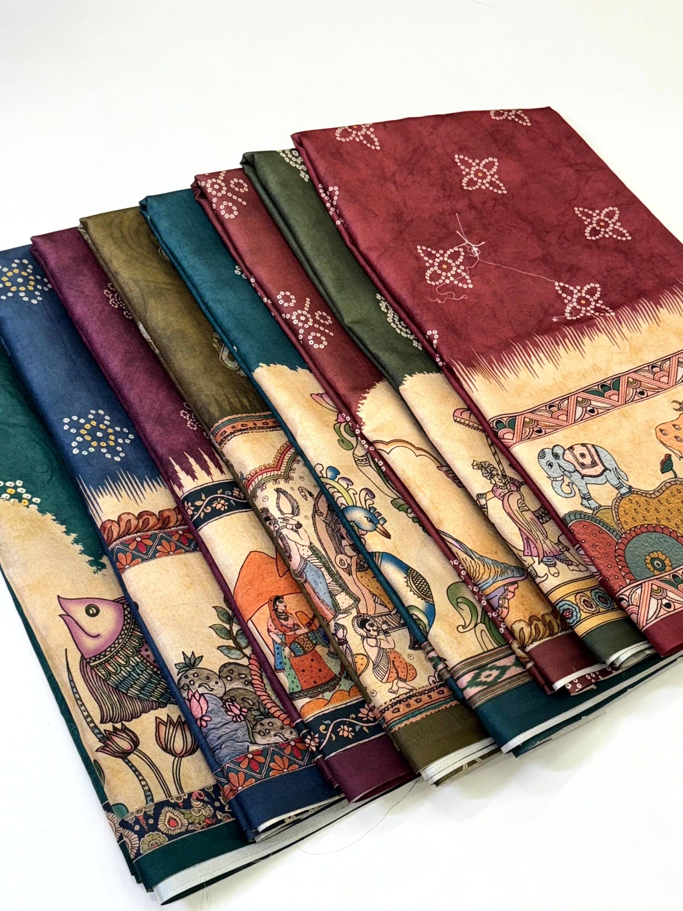 Stylish Semi Tussar Silk Kalamkari Saree