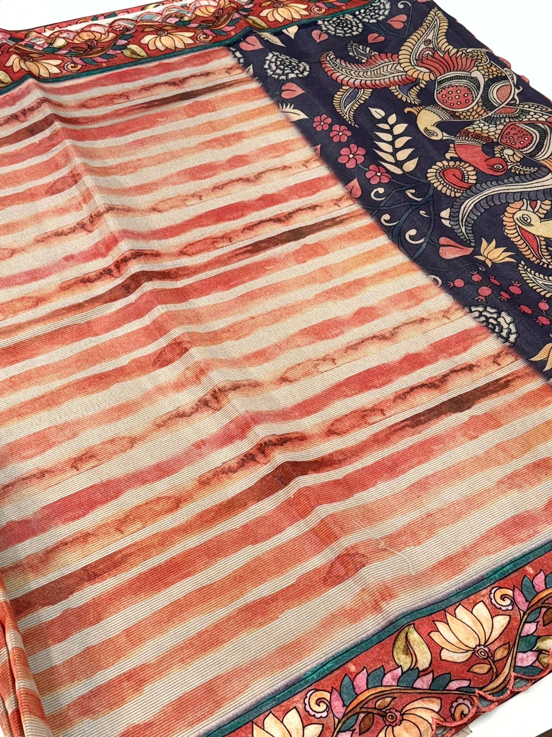 Stylish Pen Kalamkari Shibori Cutwork Saree