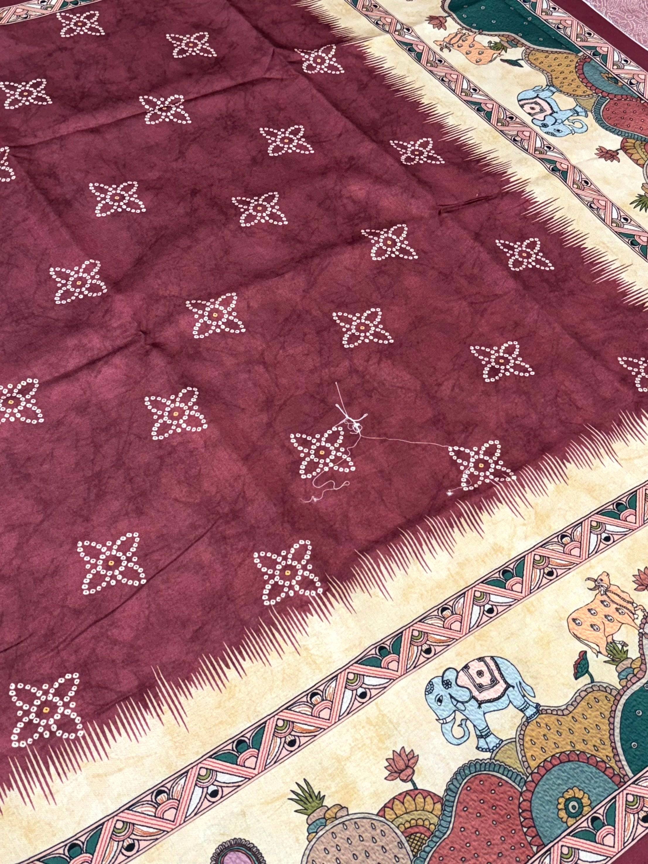 Stylish Semi Tussar Silk Kalamkari Saree