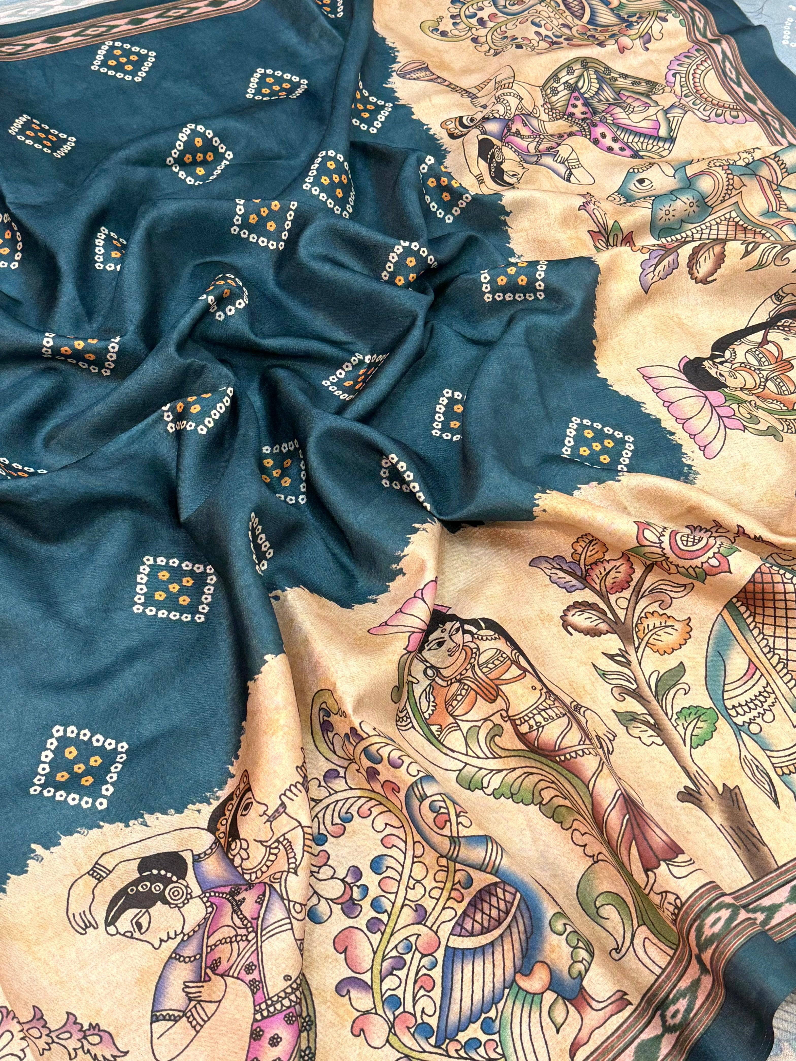Radiant Semi Tussar Silk Kalamkari Saree