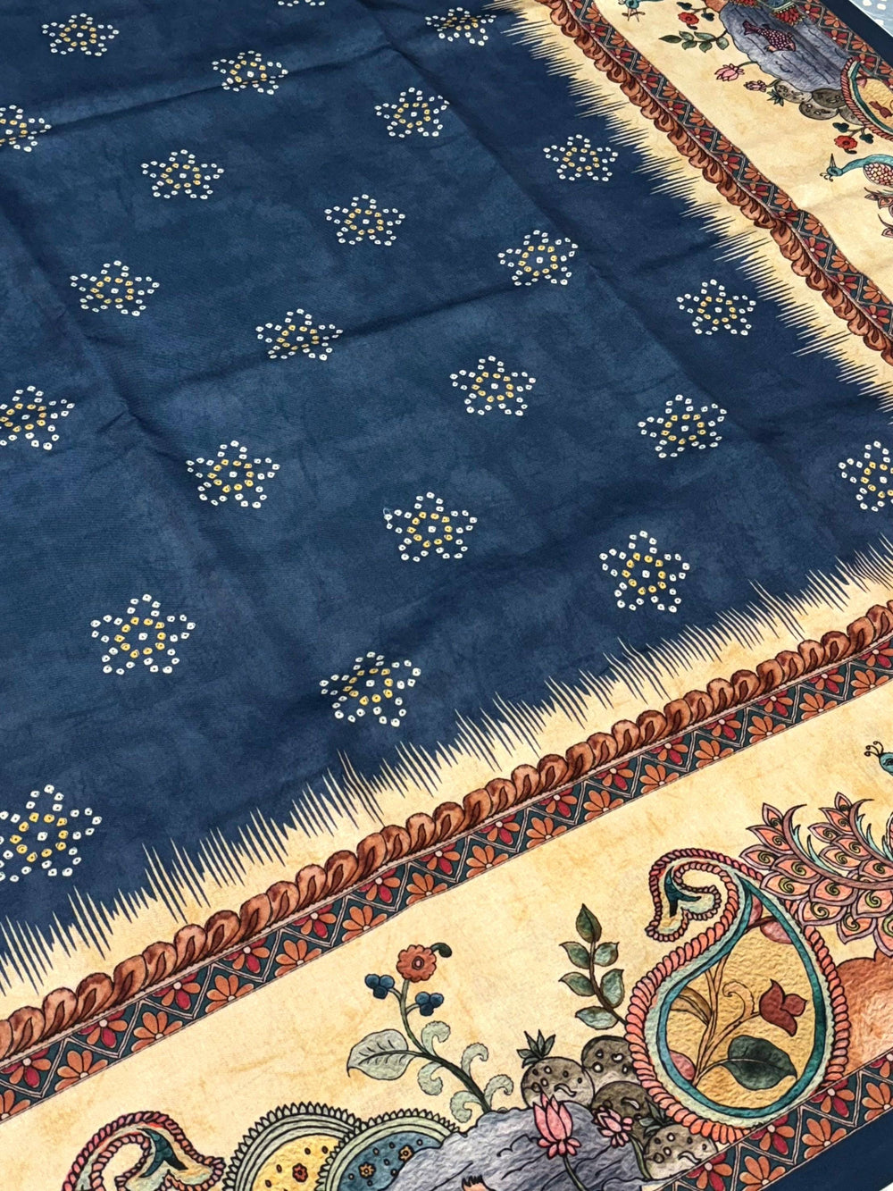 Elegant Semi Tussar Silk Kalamkari Saree