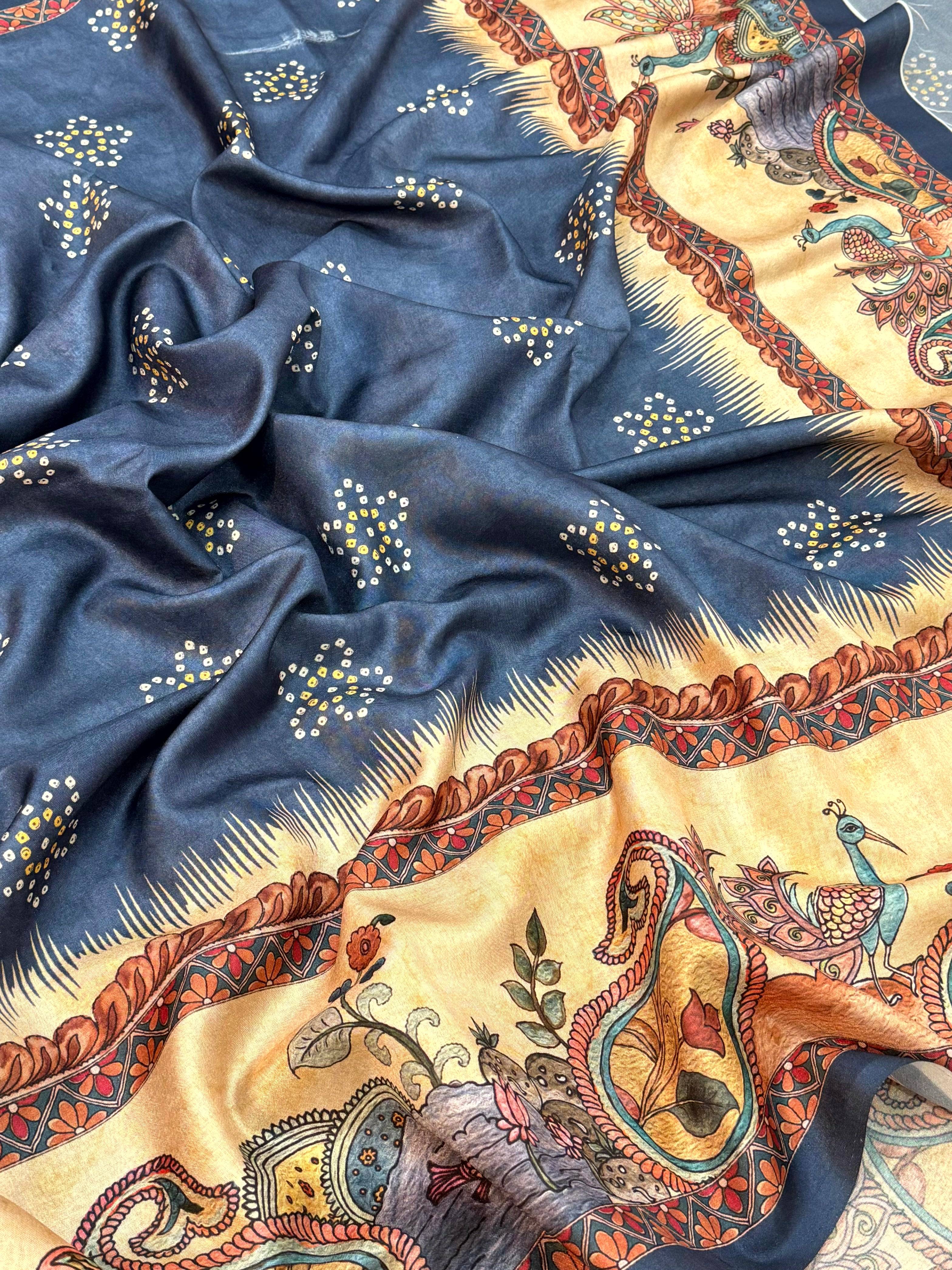 Elegant Semi Tussar Silk Kalamkari Saree