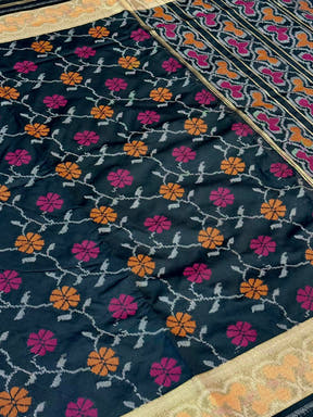 Black Pochampally Double Ikkat Saree