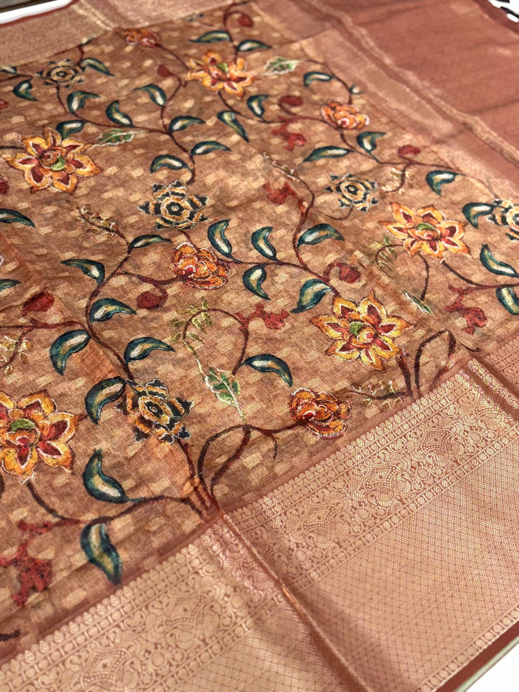Majestic Kalamkari Kota Doriya Saree
