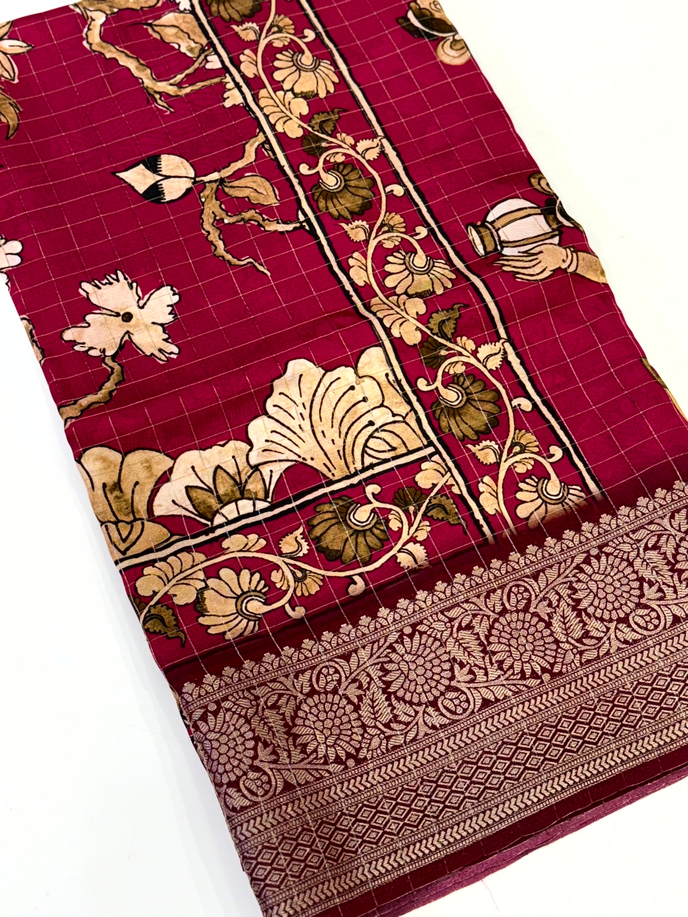 Artistic Pure Viscose Dola Check Saree


