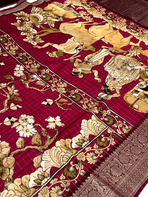 Artistic Pure Viscose Dola Check Saree


