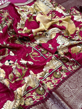 Artistic Pure Viscose Dola Check Saree


