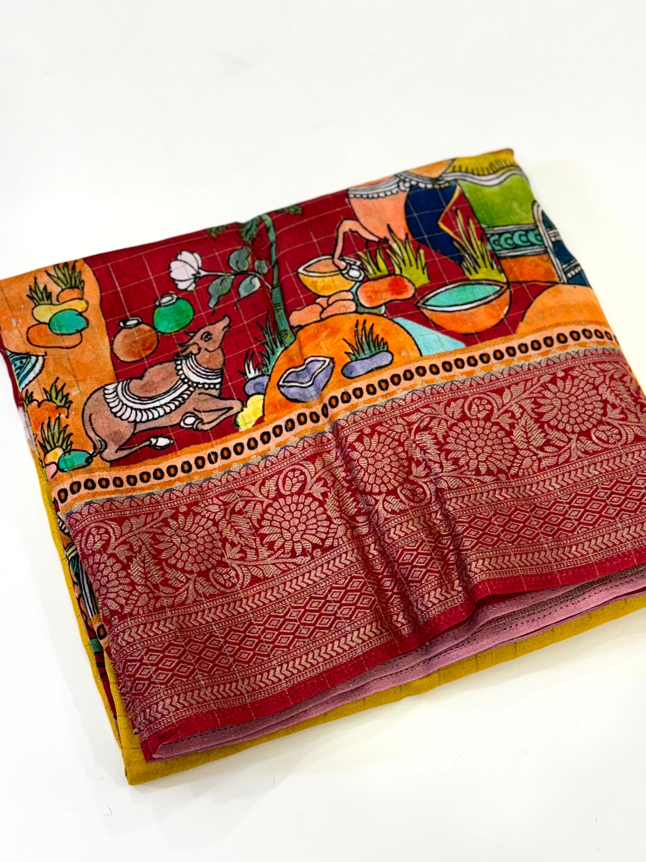 Stylish Pure Viscose Dola Check Saree


