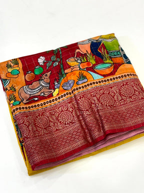 Stylish Pure Viscose Dola Check Saree


