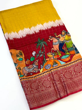 Stylish Pure Viscose Dola Check Saree


