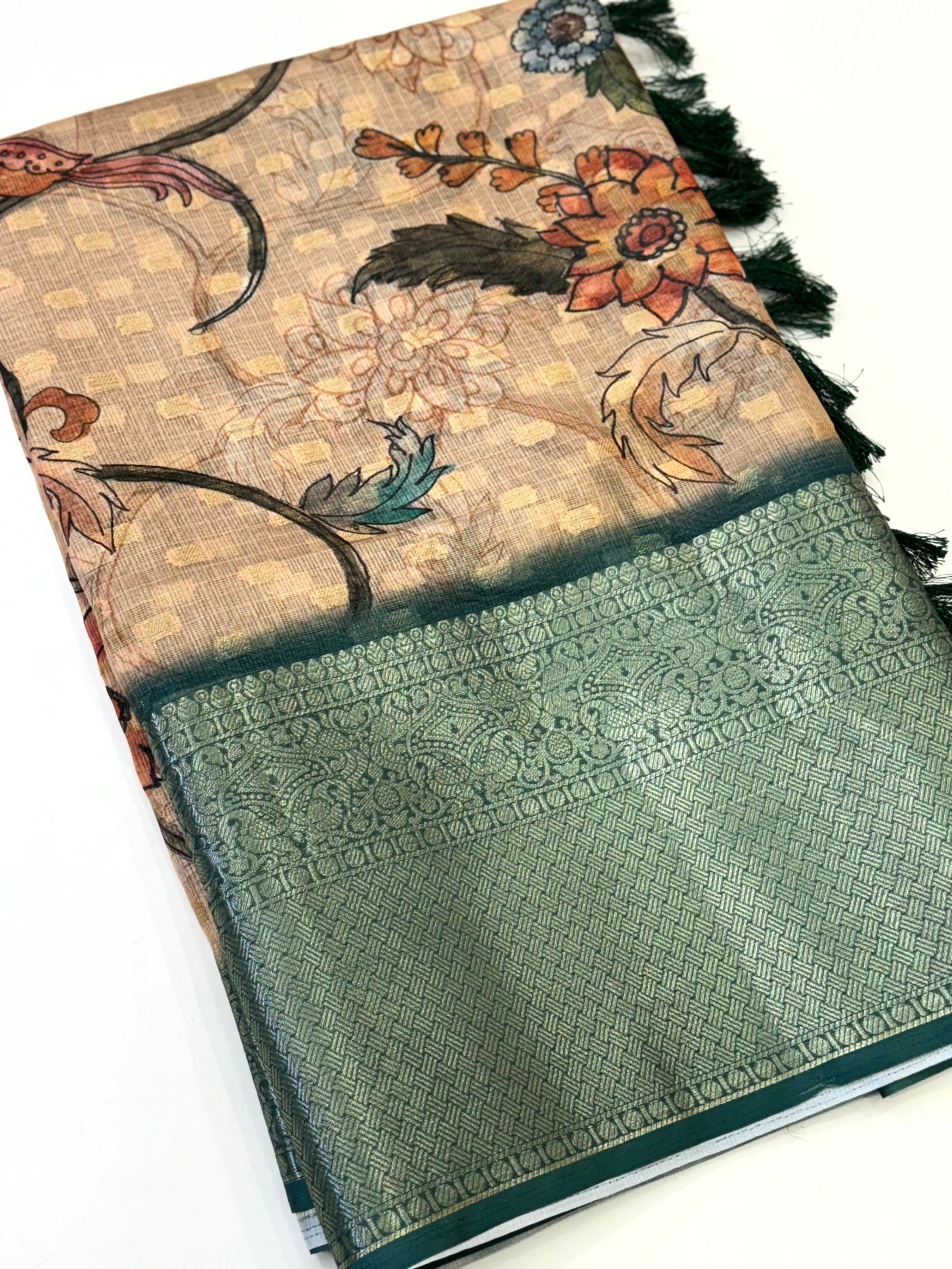 Graceful Kota Doriya Kalamkari Printed Saree


