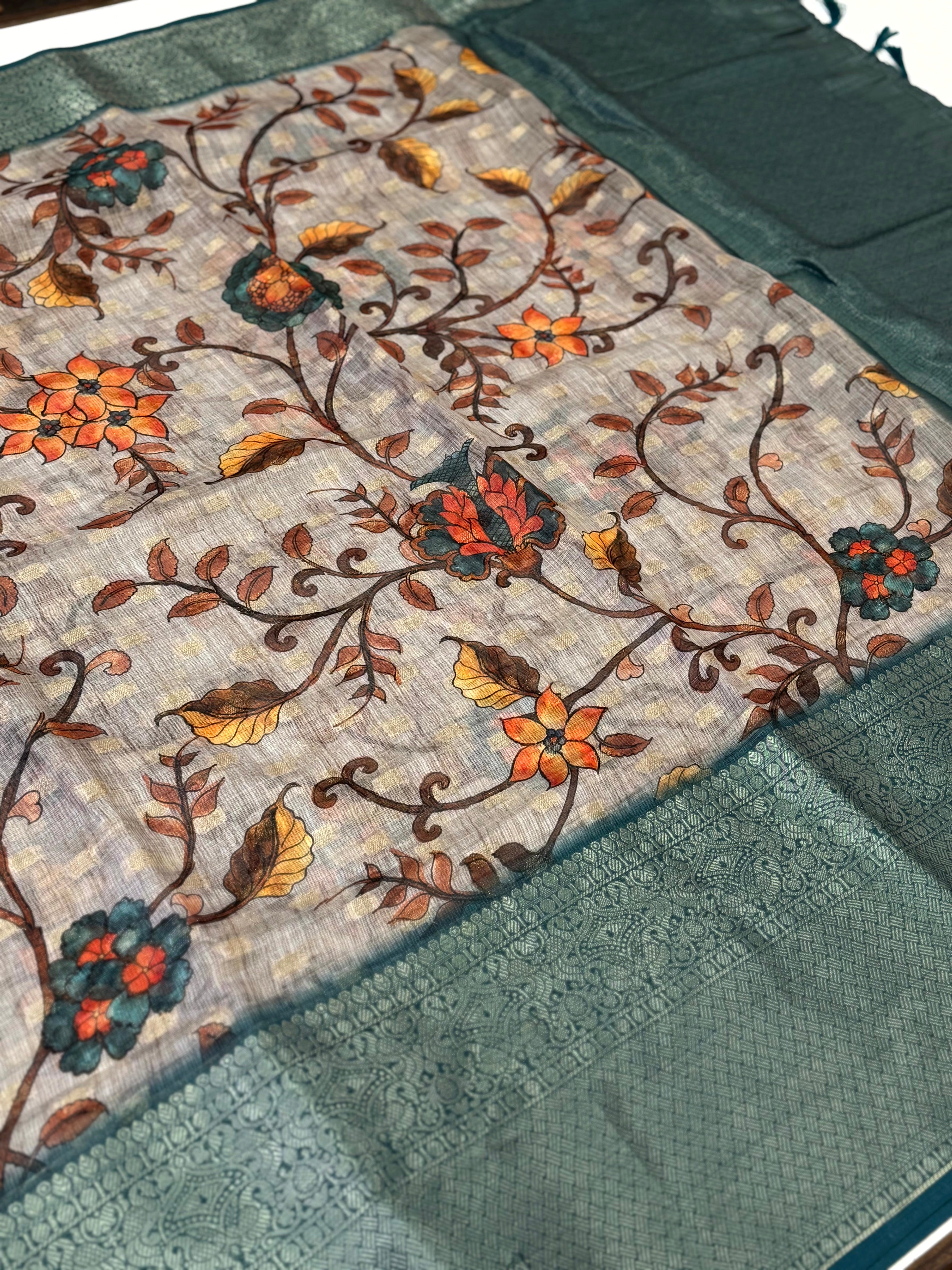 Bloom Kota Doriya Kalamkari Printed Saree


