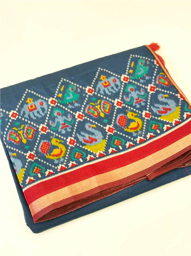 Navy Pochampally Mul Cotton Saree