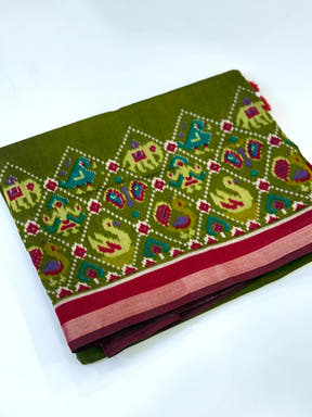 Green Pochampally Mul Cotton Saree