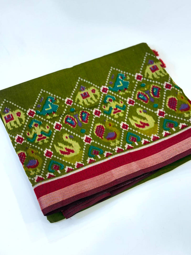 Green Pochampally Mul Cotton Saree