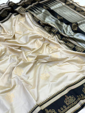 Cream Soft Silk Ikkat Kolam Saree