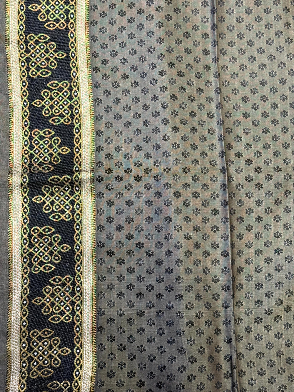 Cream Soft Silk Ikkat Kolam Saree