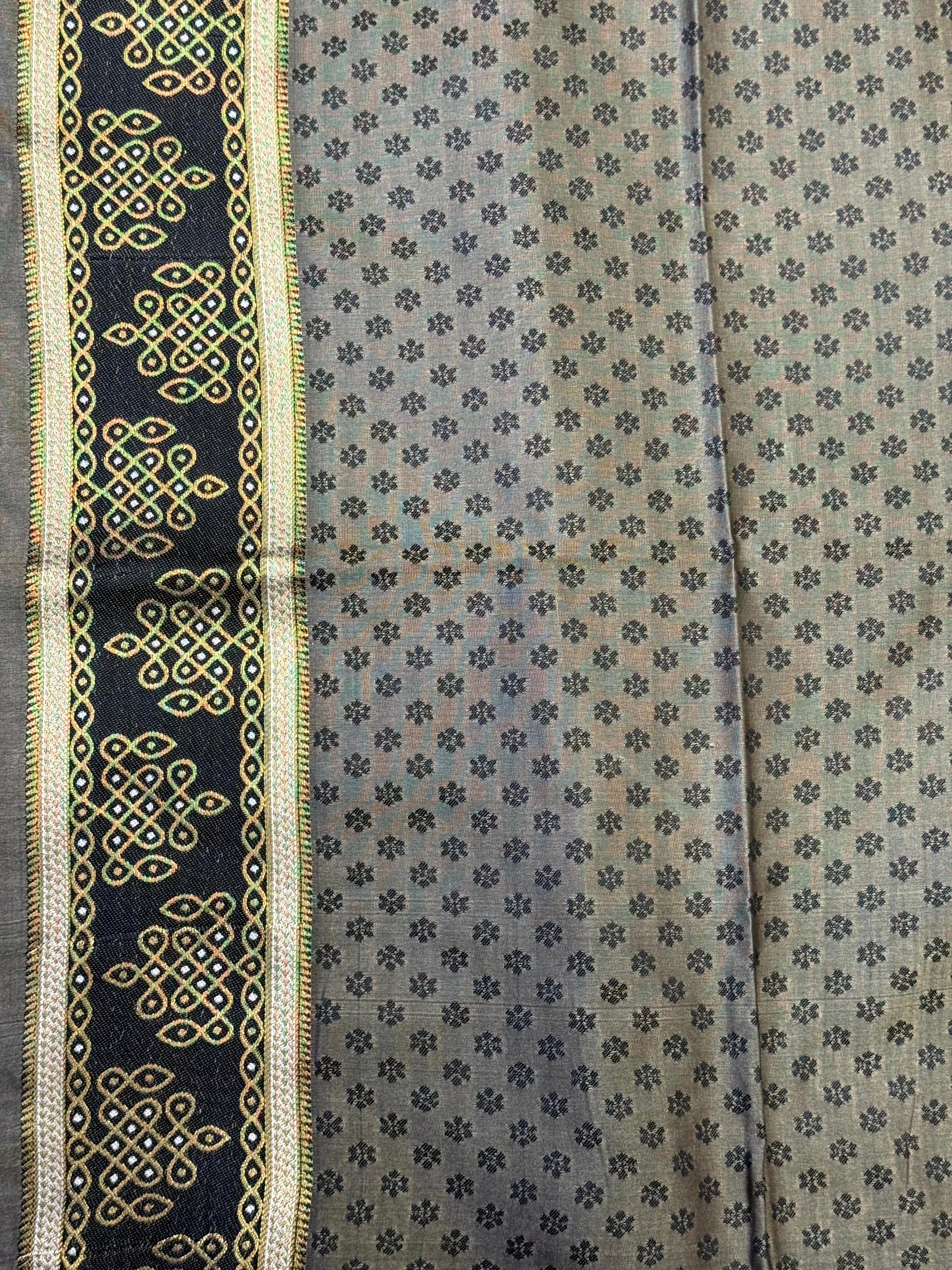 Cream Soft Silk Ikkat Kolam Saree