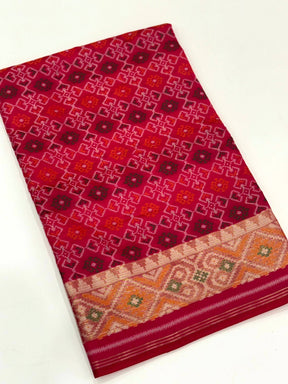 Pink Double Ikkat Heritage  Saree