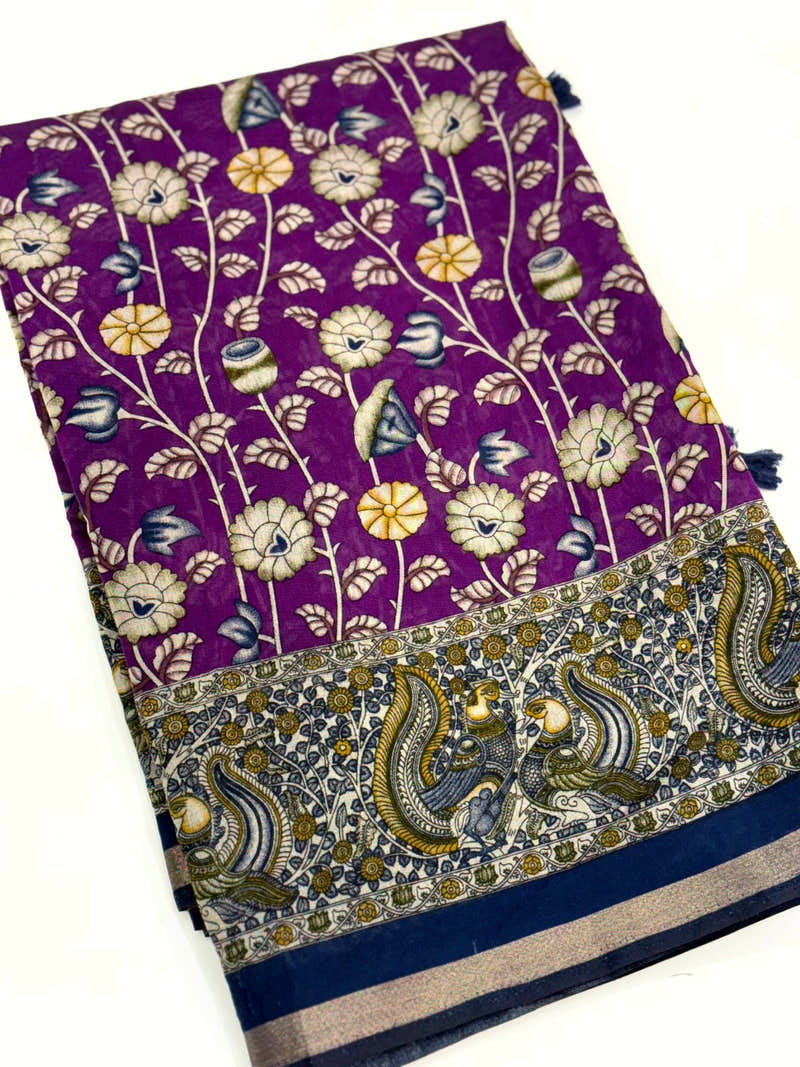Jamun Mal Cotton Pen Kalamkari Saree