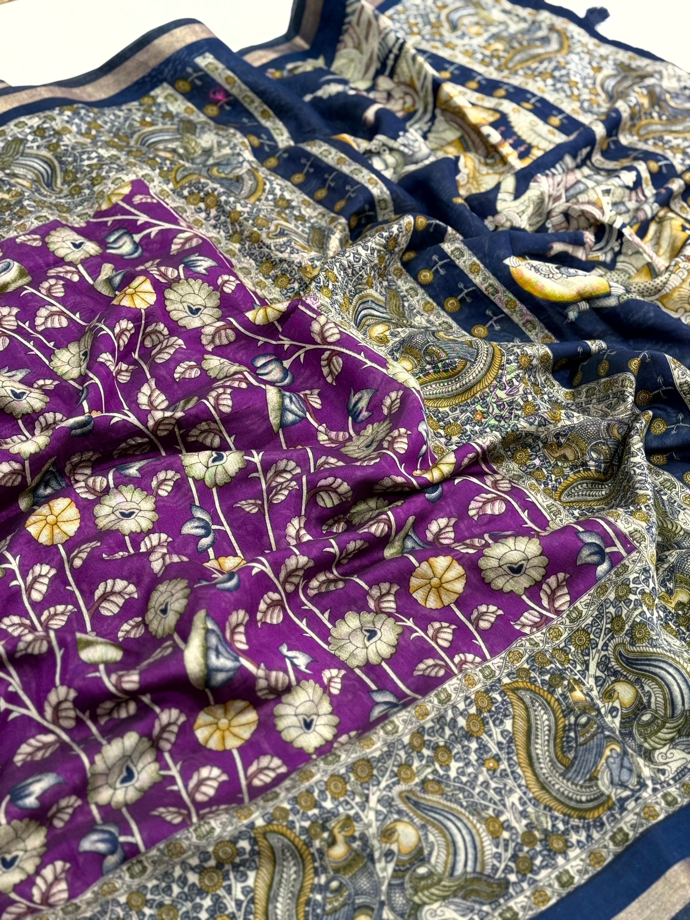 Jamun Mal Cotton Pen Kalamkari Saree
