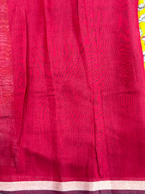 Yellow Mal Cotton Pen Kalamkari Saree


