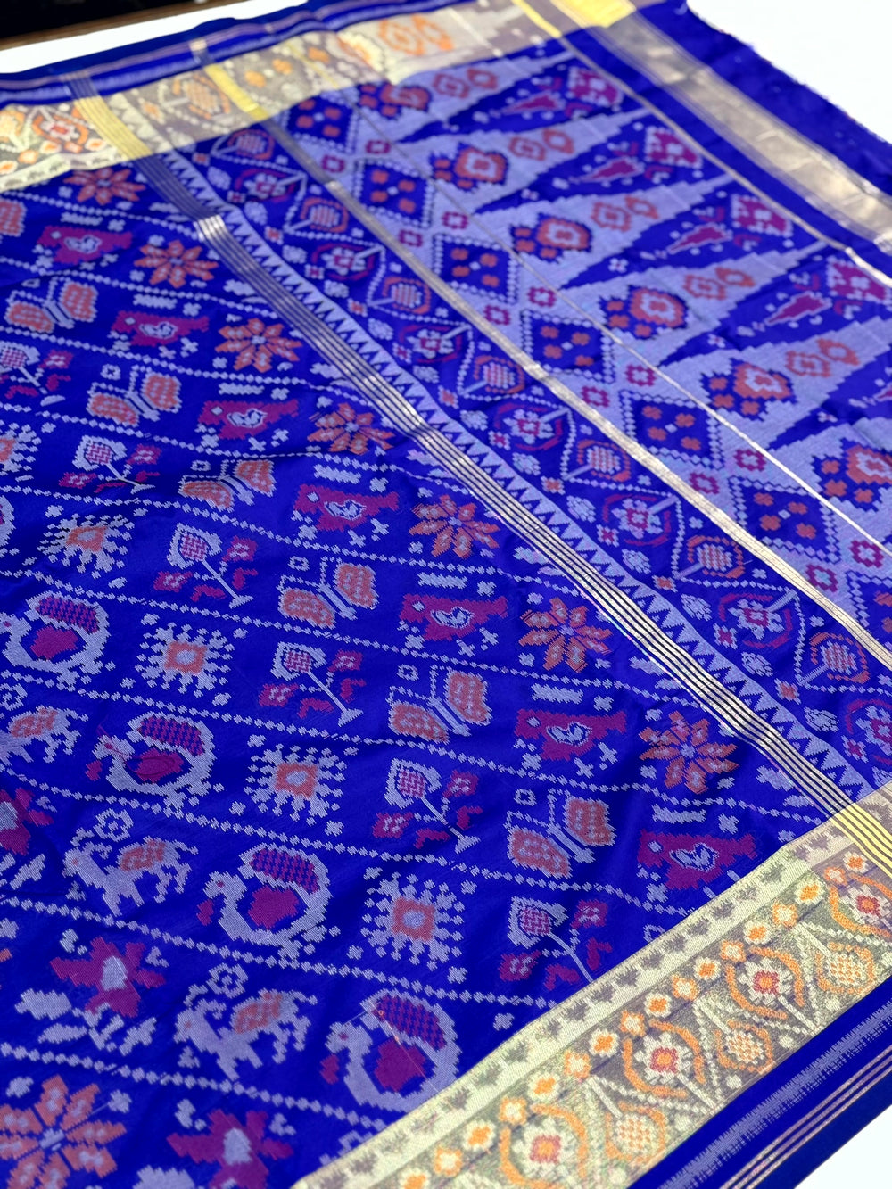 Blue Double Ikkat Heritage Saree