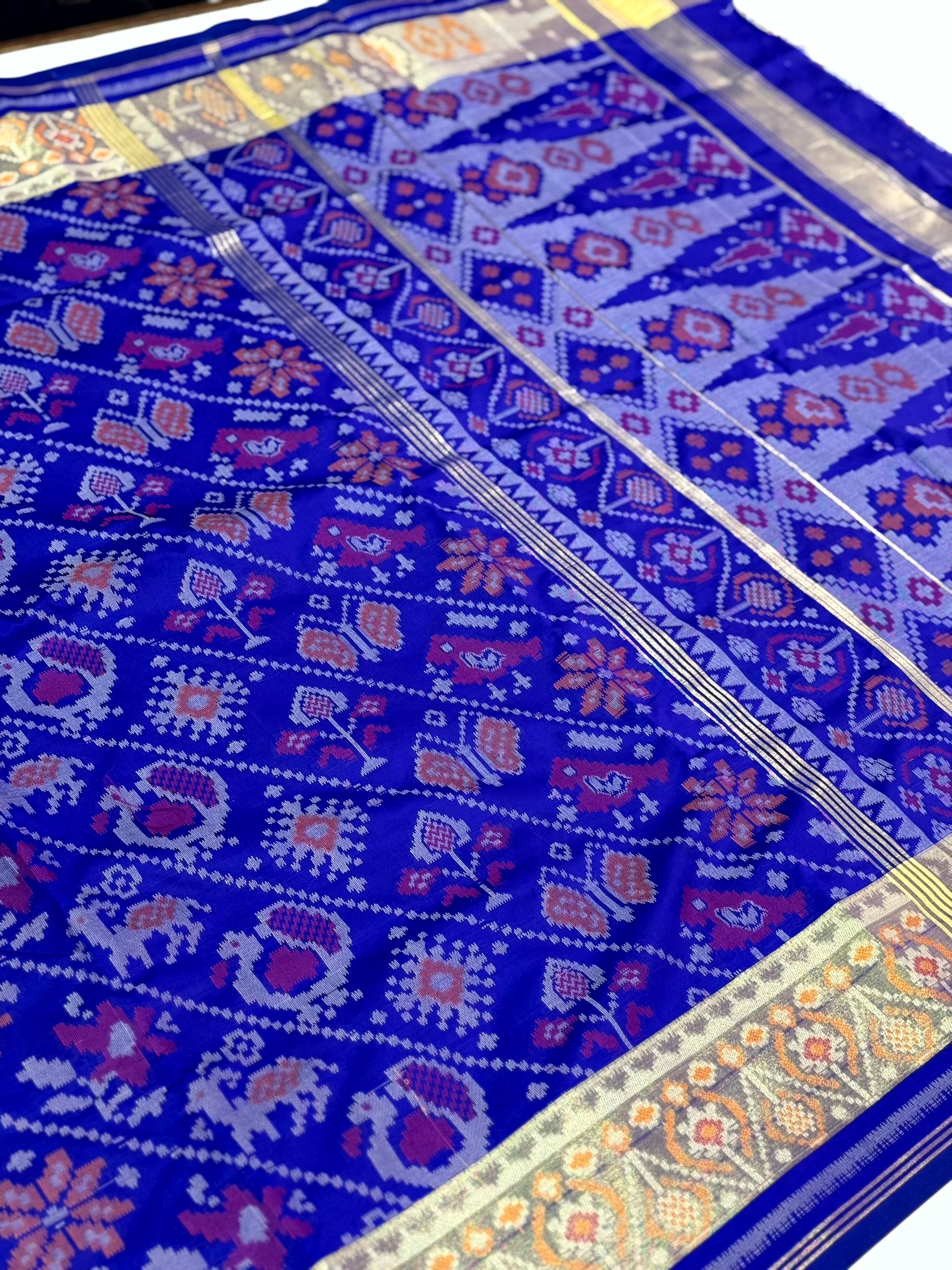 Blue Double Ikkat Heritage Saree