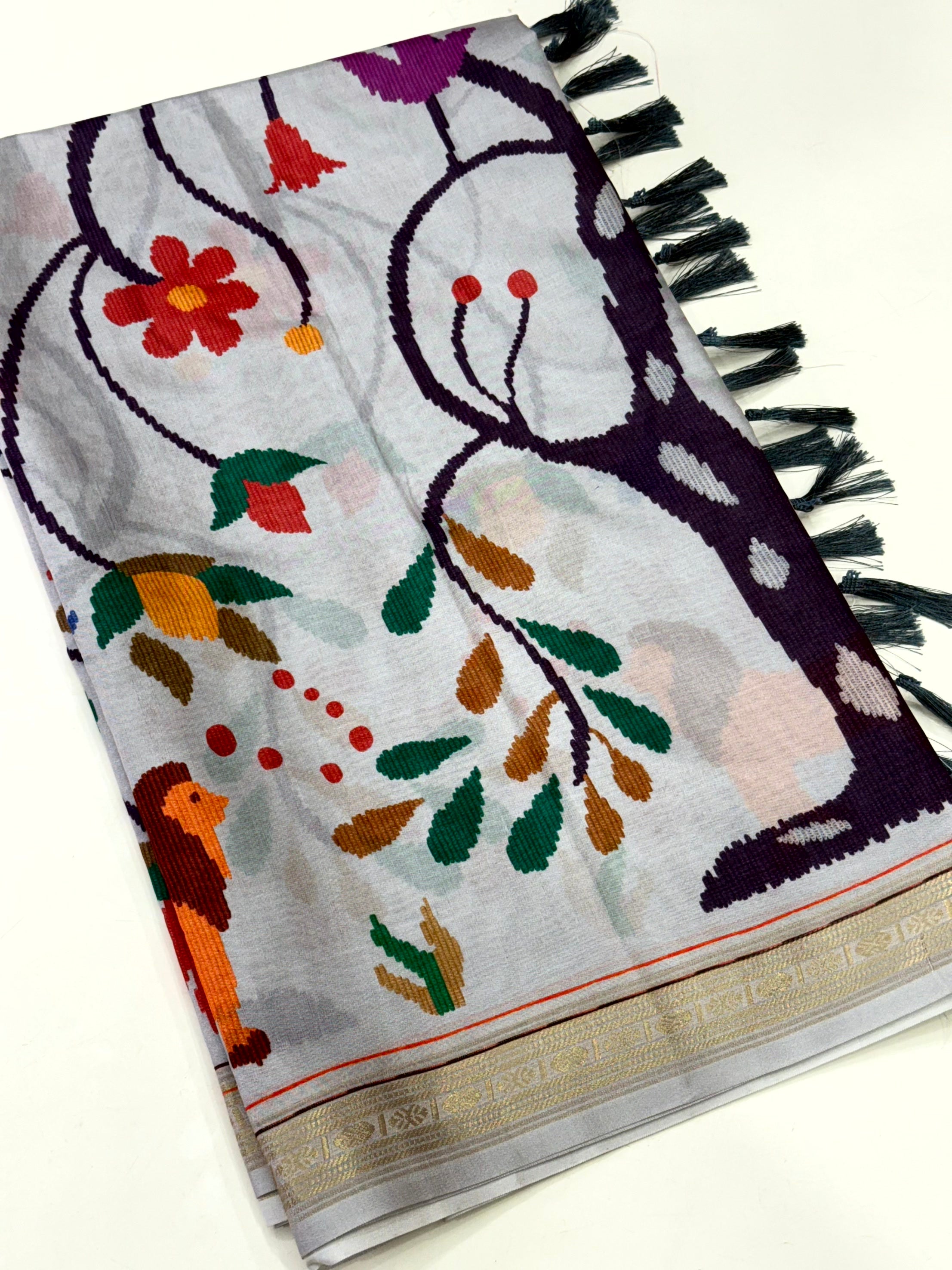 Grey Digital Rudraksh Border Saree