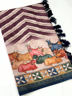 Artistic Soft Silk Ikkat Kalamkari Saree