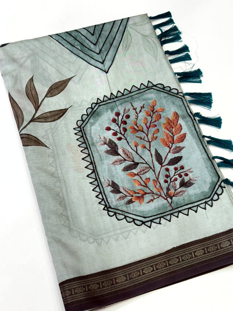 Elegant Rudraksh Border Floral Saree


